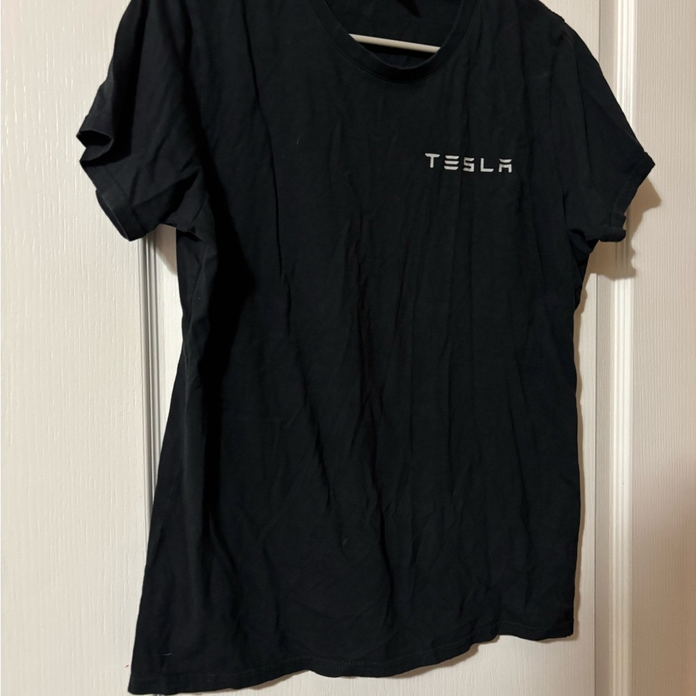 Tesla Shirt Mens Medium Black Long Sleeve Logo 100% Cotton Crewneck Tee